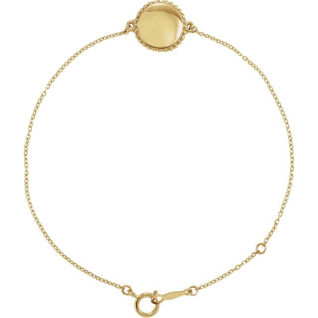 14K Yellow Engravable Beaded Disc 6 1/2-7 1/2' Bracelet