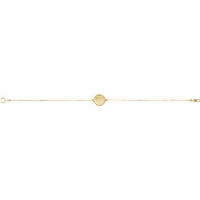 14K Yellow Engravable Beaded Disc 6 1/2-7 1/2' Bracelet