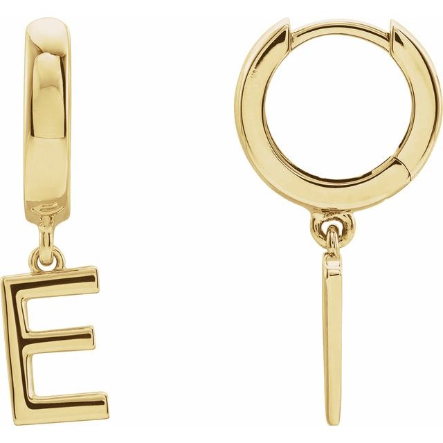 14K Yellow Initial E Hinged Huggie Earring