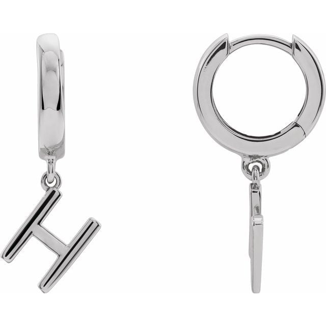 14K White Initial H Hinged Huggie Earring