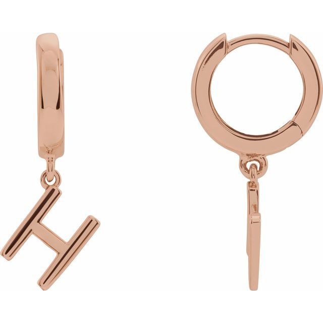 14K Rose Initial H Hinged Huggie Earring