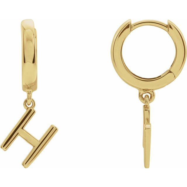 14K Yellow Initial H Hinged Huggie Earring