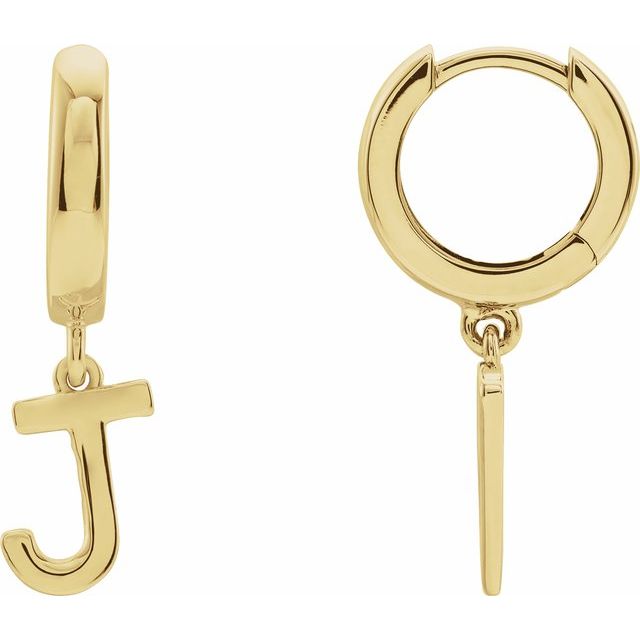 14K Yellow Initial J Hinged Huggie Earring