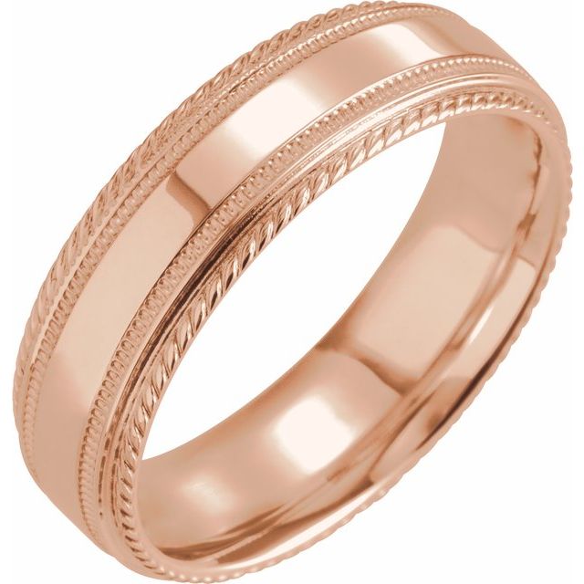 14K Rose 6 mm Rope Edge Band with Milgrain Size 11.5