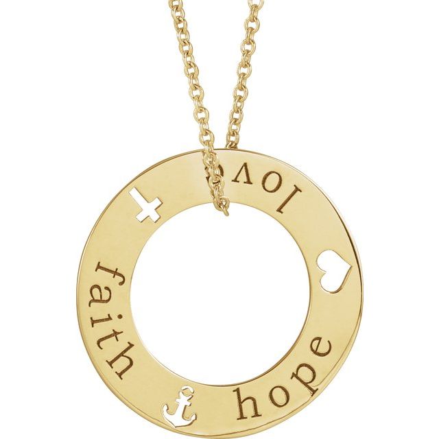 14K Yellow Faith, Hope, Love Pierced Loop 16-18' Necklace