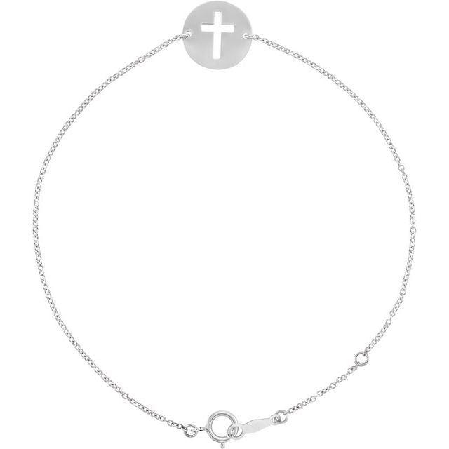14K White Pierced Cross Disc 7-8' Bracelet