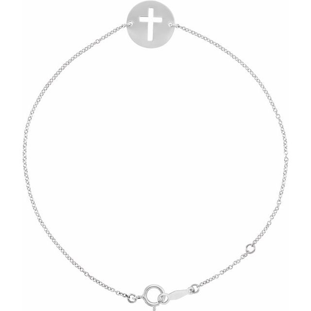Sterling Silver Pierced Cross Disc 7-8' Bracelet