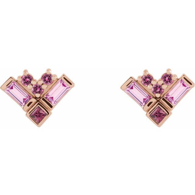 14K Rose Natural Pink Multi-Gemstone Cluster Earrings