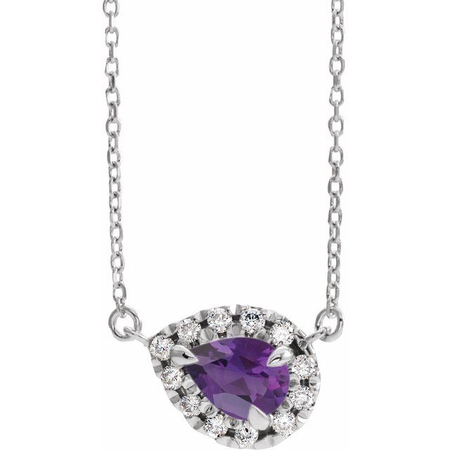 Sterling Silver 6x4 mm Natural Amethyst & 1/6 CTW Natural Diamond 18' Necklace