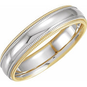 14K Yellow & White 5.5 mm Half Round Band with Double Milgrain Size 8