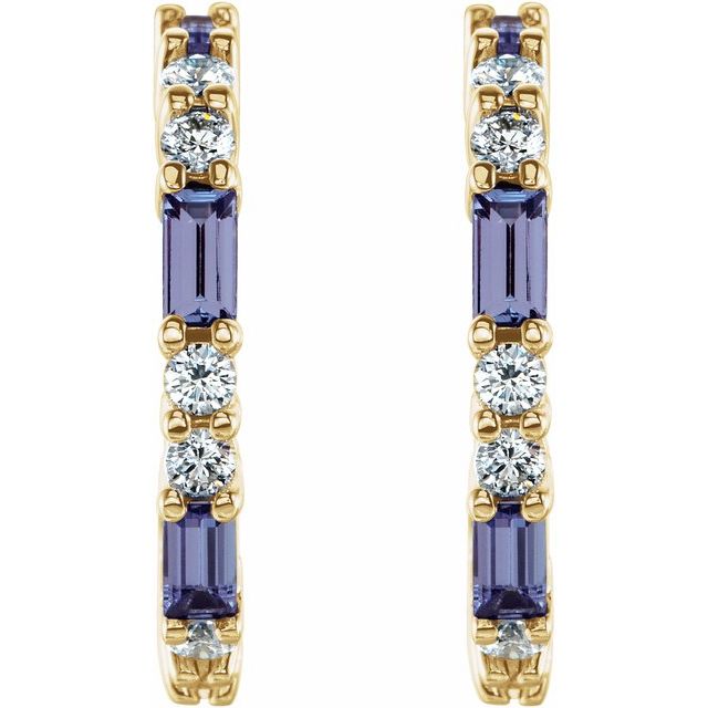 14K Yellow Natural Tanzanite & 1/2 CTW Natural Diamond 17.2 mm Hoop Earrings