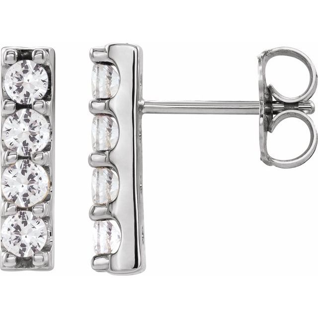 14k White 1/2 Ctw Natural Diamond Bar Earrings