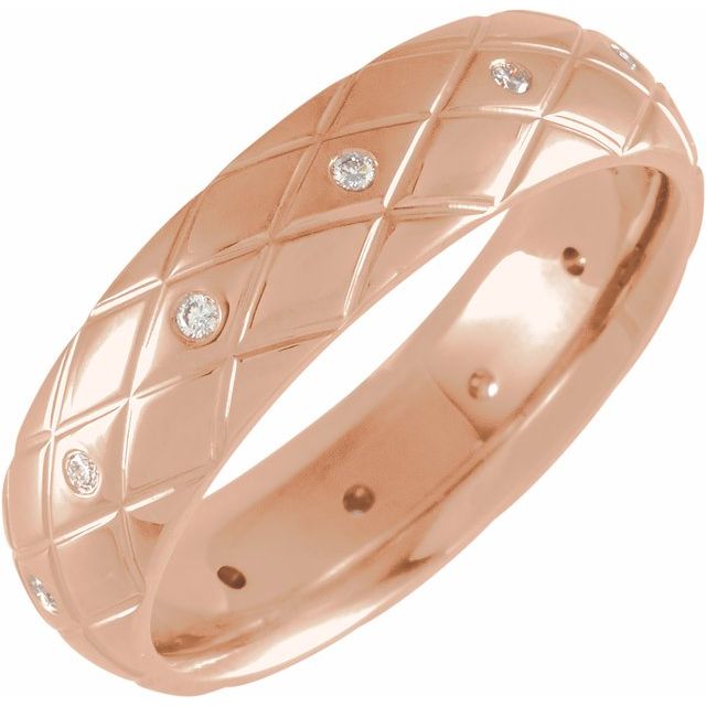 14K Rose 1/10 CTW Natural Diamond Patterned Band Size 10