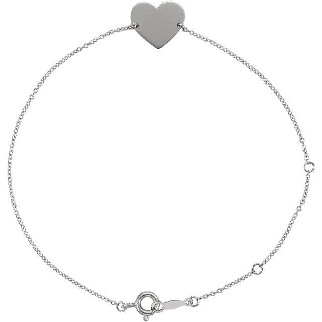 Sterling Silver Engravable Heart 7-8' Bracelet