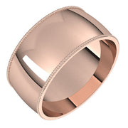 14K Rose 9 mm Milgrain Half Round Comfort Fit Band Size 6