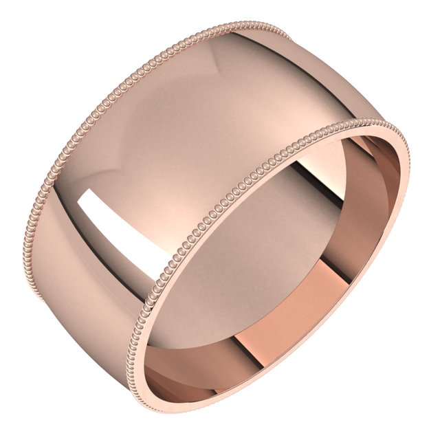 14K Rose 9 mm Milgrain Half Round Comfort Fit Band Size 6