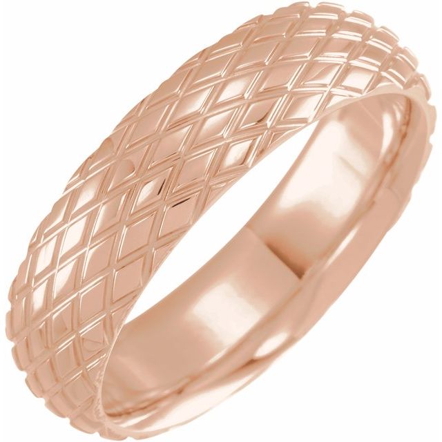 14K Rose 6 mm Rhombus Patterned Band Size 9.5