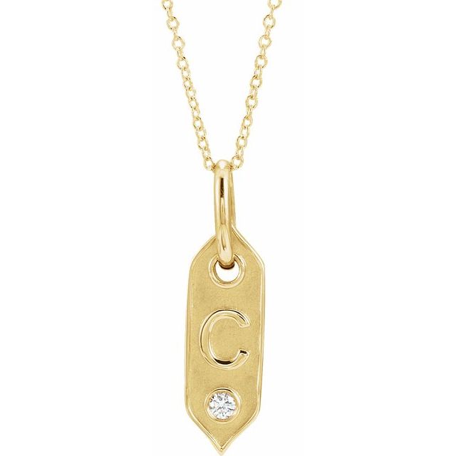 14K Yellow .05 CT Natural Diamond Initial C 16-18' Necklace