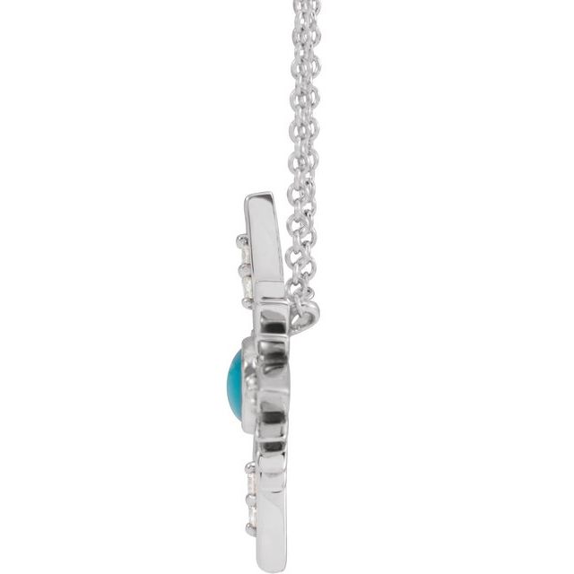 14k White Natural Turquoise & .08 Ctw Natural Diamond 16-18' Necklace
