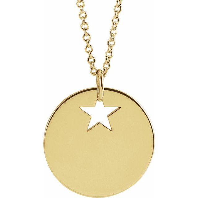 14K Yellow Pierced Star 15 mm Disc 16-18' Necklace