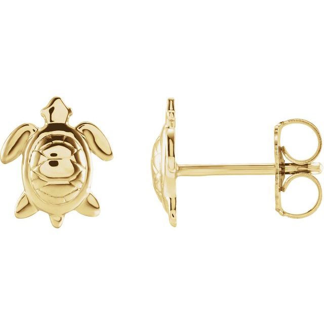 14K Yellow Sea Turtle Earrings