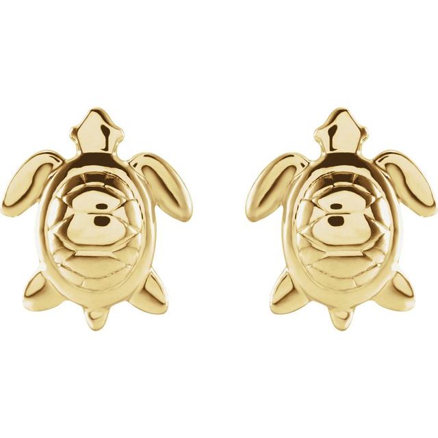 14K Yellow Sea Turtle Earrings