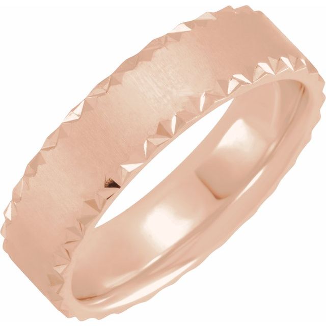 14K Rose 6 mm Scalloped Edge Band with Satin Finish Size 10
