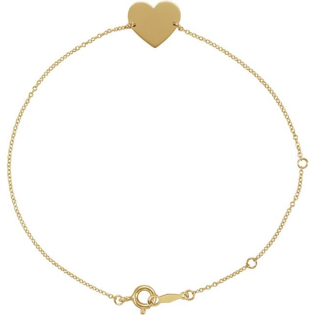 14K Yellow Engravable Heart 7-8' Bracelet