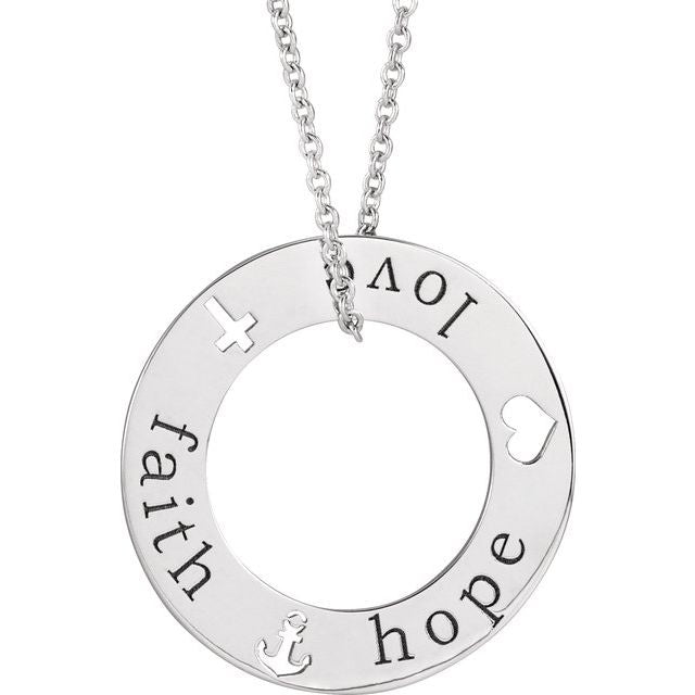 Sterling Silver Faith, Hope, Love Pierced Loop 16-18' Necklace