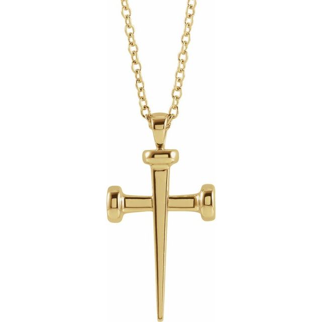 14K Yellow Nail Cross 18' Necklace