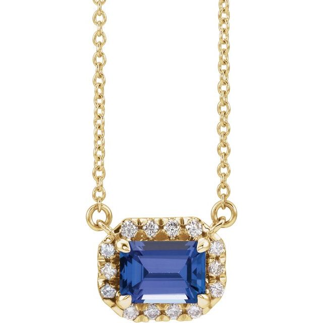 14K Yellow 7x5 mm Natural Tanzanite & 1/5 CTW Natural Diamond Halo-Style 18' Necklace