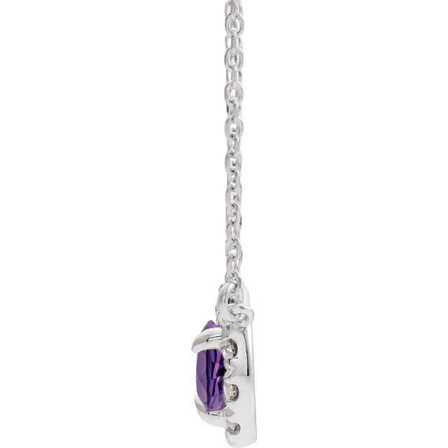 Sterling Silver 6x4 mm Natural Amethyst & 1/6 CTW Natural Diamond 18' Necklace