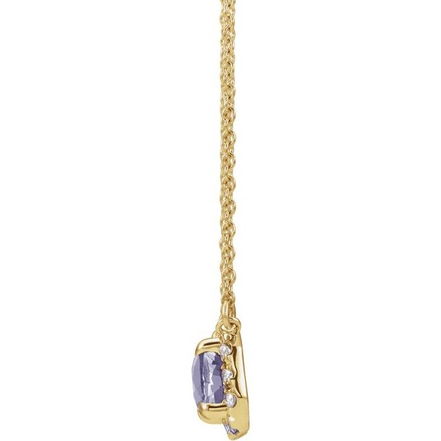 14K Yellow 7x5 mm Natural Tanzanite & 1/5 CTW Natural Diamond Halo-Style 18' Necklace