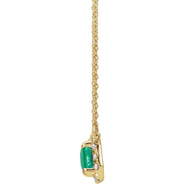 14K Yellow 6x4 mm Natural Emerald & 1/5 CTW Natural Diamond Halo-Style 18' Necklace