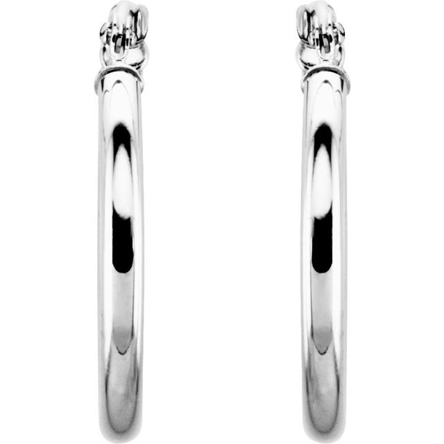 14K White Tube 20 mm Hoop Earrings