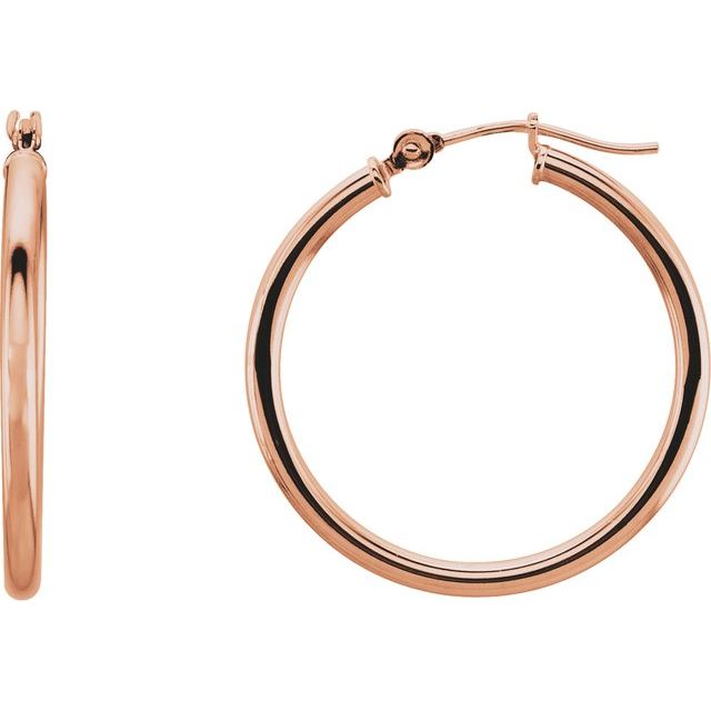 14K Rose Tube 25 mm Hoop Earrings