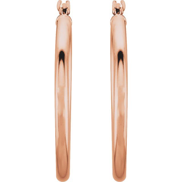 14K Rose Tube 25 mm Hoop Earrings
