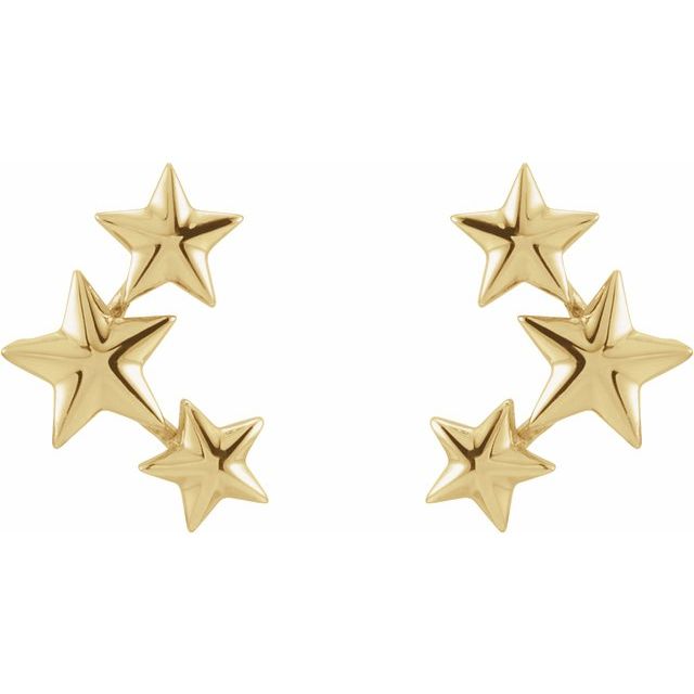 14K Yellow Star Ear Climbers