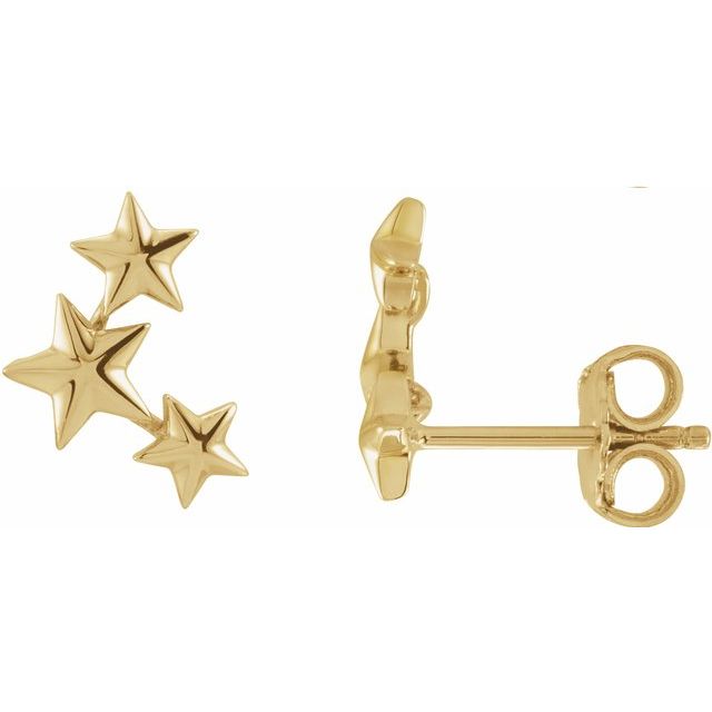 14K Yellow Star Ear Climbers