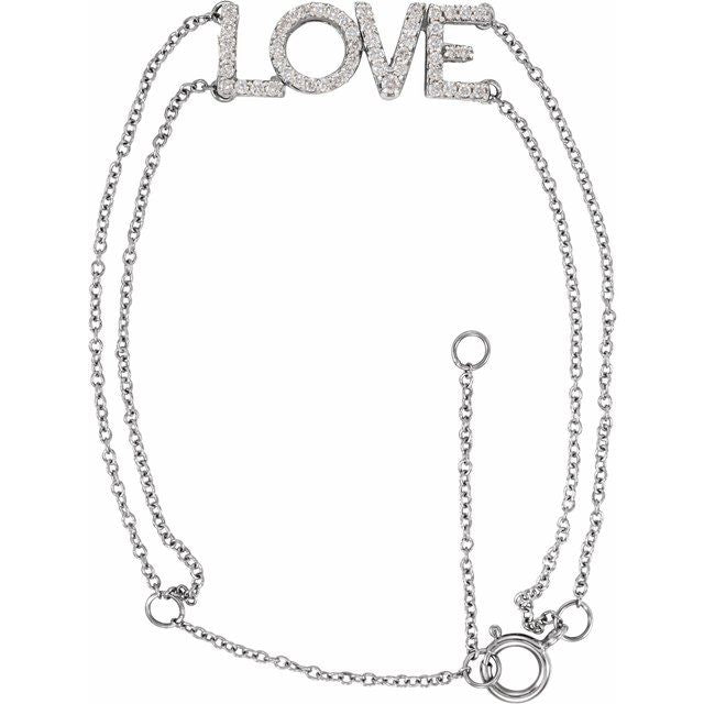 14K White 1/4 CTW Natural Diamond Love 5-7' Bracelet