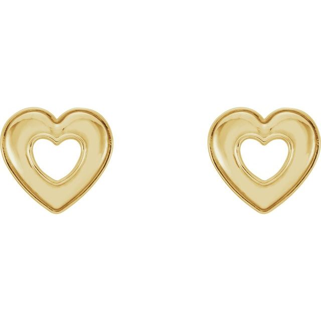 14k Yellow 8.5x8 Mm Heart Earrings