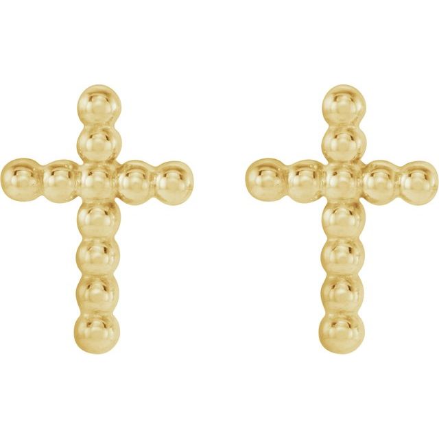 14k Yellow Beaded Cross Earrings