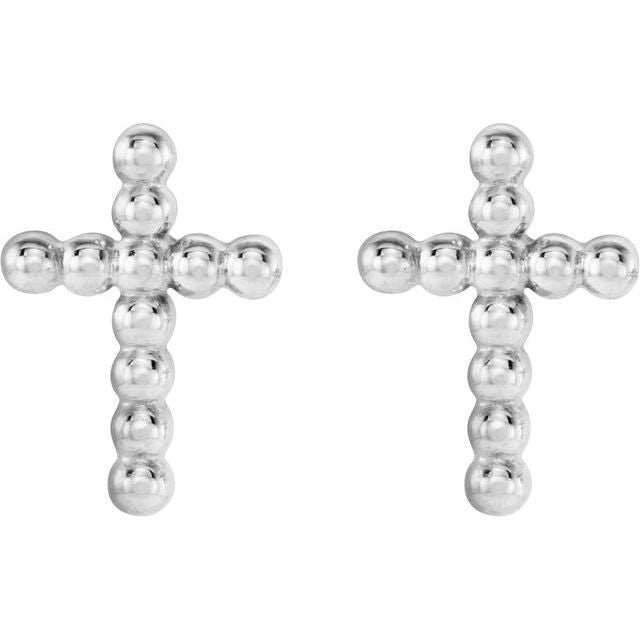 14k White Beaded Cross Earrings