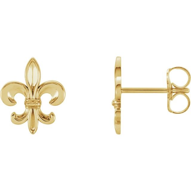14k Yellow 10.7x9 Mm Fleur-de-lis Earrings
