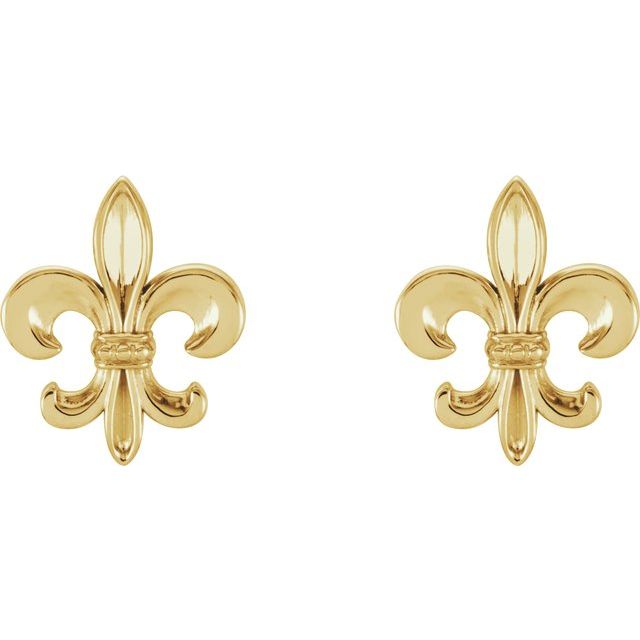 14k Yellow 10.7x9 Mm Fleur-de-lis Earrings