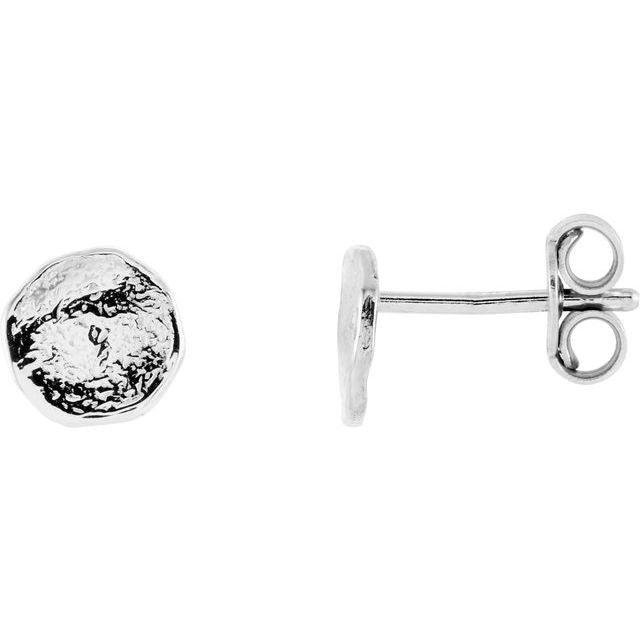 14K White Textured Stud Earrings