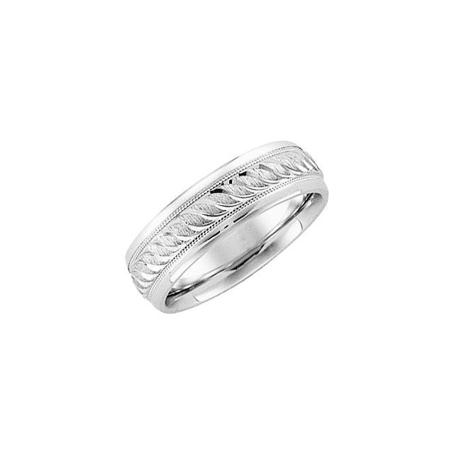 14K White 6 mm Design-Engraved Band Size 13.5
