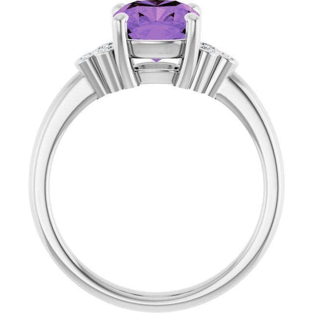 14k White Natural Amethyst & 1/6 Ctw Natural Diamond Ring