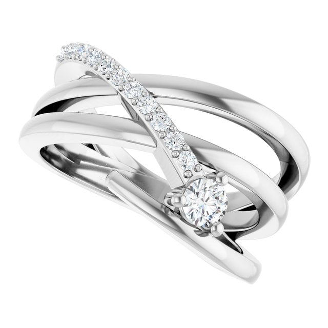 14k White 1/3 Ctw Natural Diamond Freeform Ring