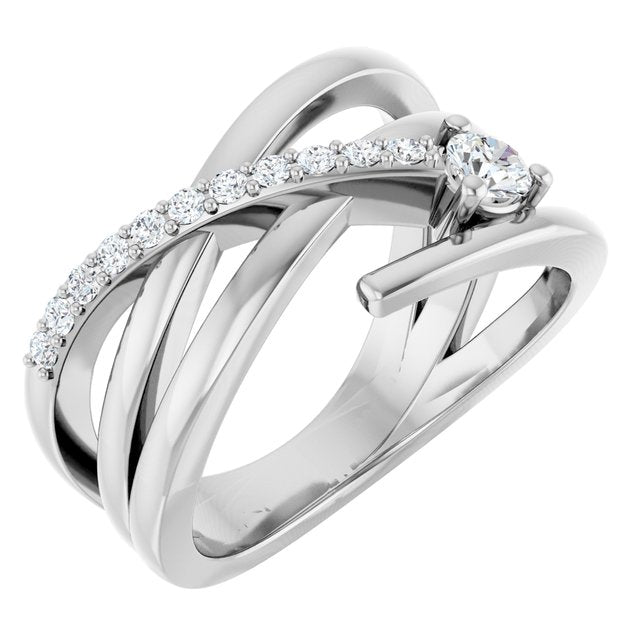 14k White 1/3 Ctw Natural Diamond Freeform Ring